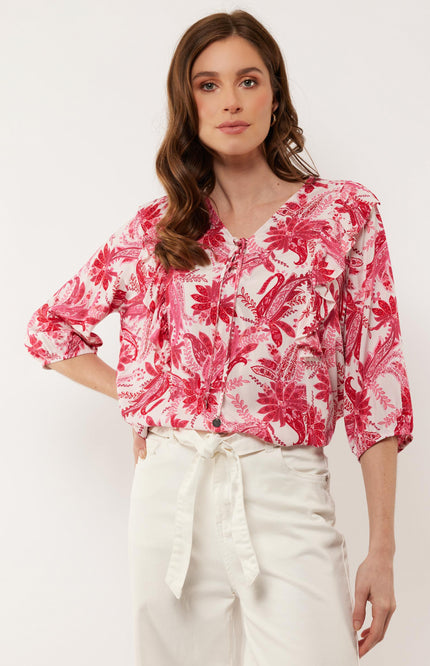 G-maxx Top claudia zand hibiscus 014213 Stretchshop.nl