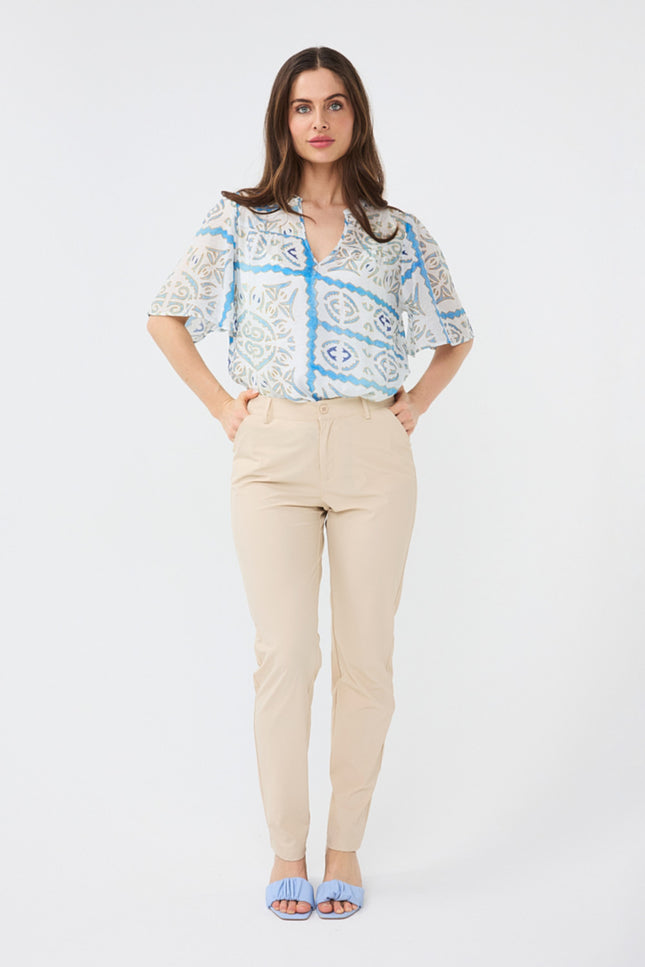 EsQualo Blouse s/svle ocean wonder 14216 Stretchshop.nl