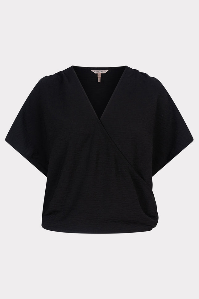 EsQualo Top overlap crinkle black 10217 Stretchshop.nl