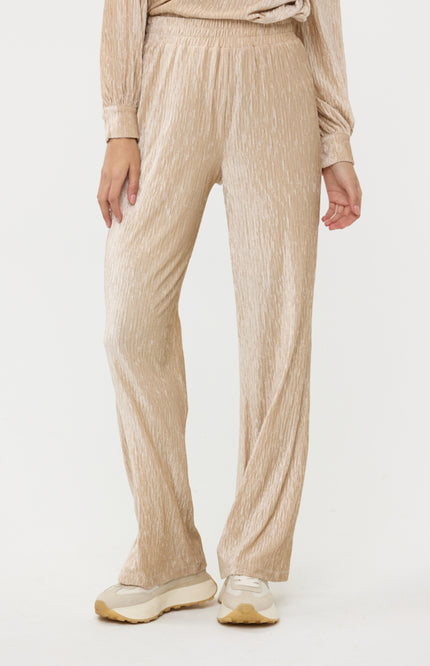 EsQualo Broek crinkled velvet Sand F24.05517 Stretchshop.nl