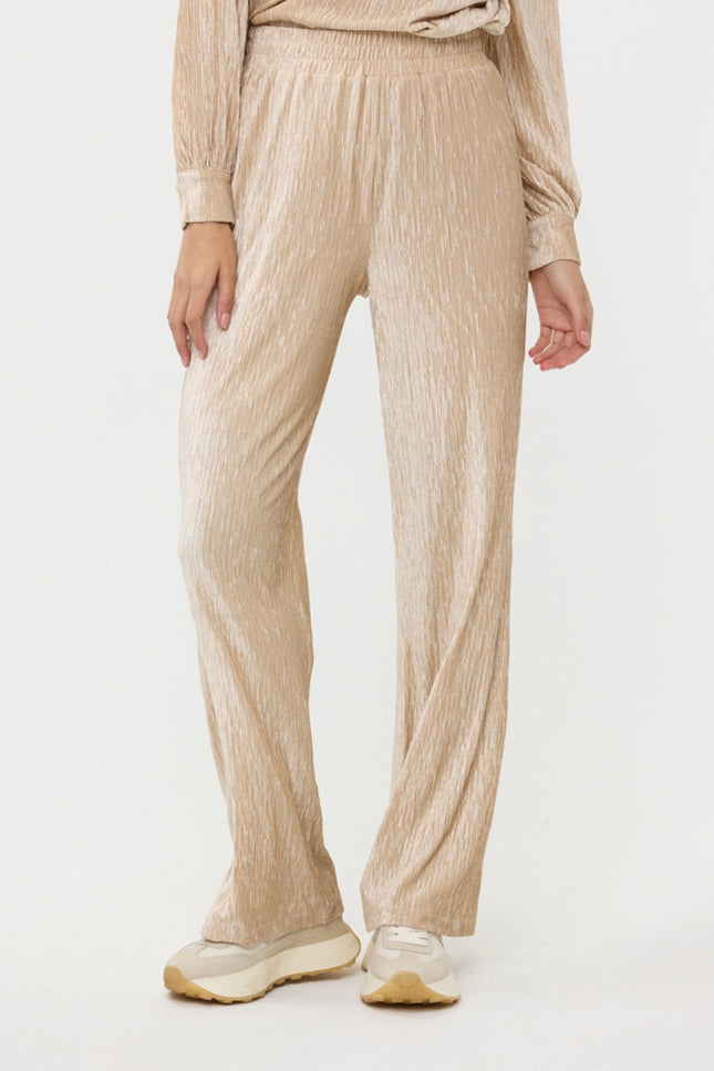 EsQualo Broek crinkled velvet Sand F24.05517 Stretchshop.nl