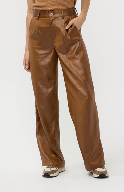 EsQualo Broek metallic em Brandy F24.10557 Stretchshop.nl