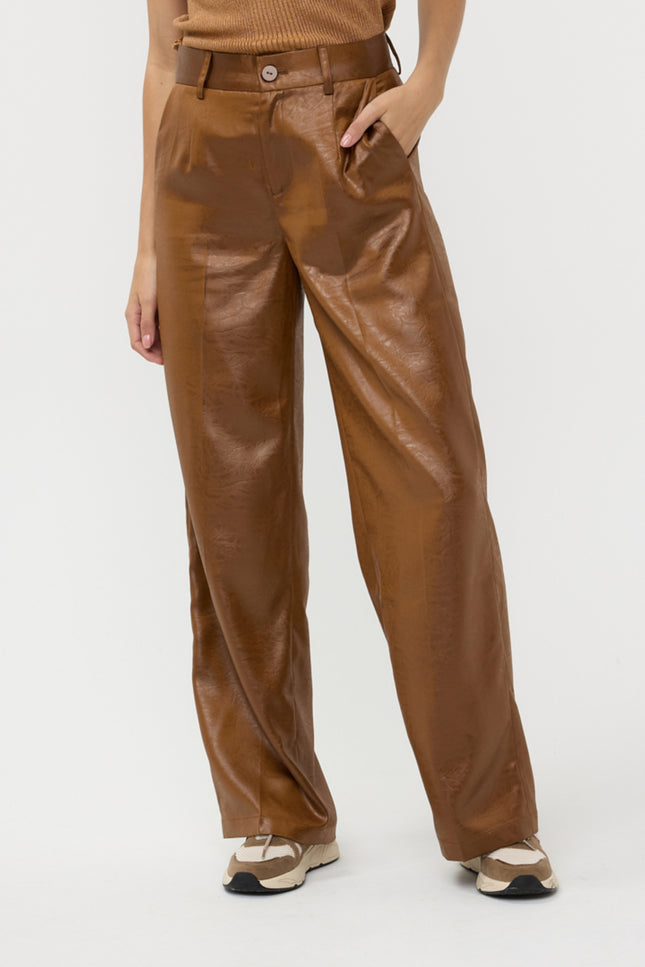 EsQualo Broek metallic em Brandy F24.10557 Stretchshop.nl