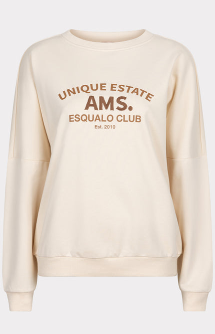 EsQualo Sweater embroidery Estate Beige F24.05534 Stretchshop.nl