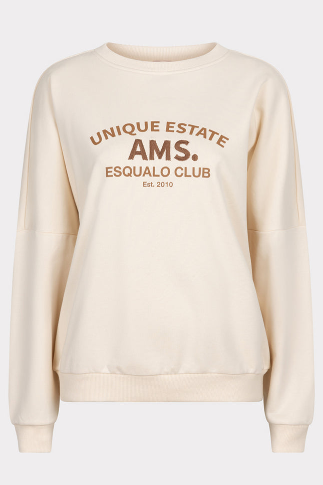 EsQualo Sweater embroidery Estate Beige F24.05534 Stretchshop.nl