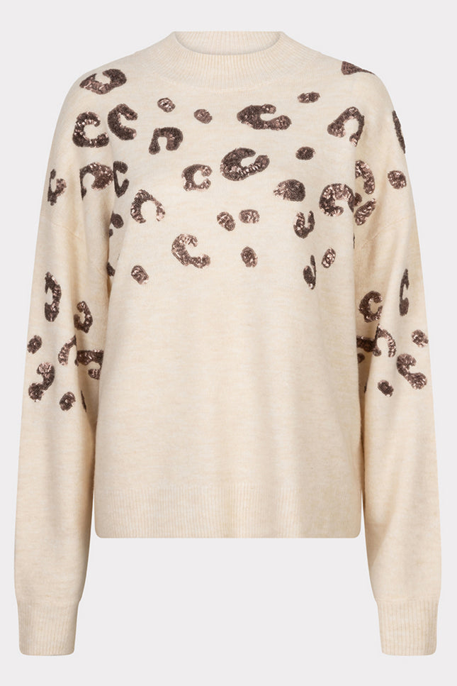 EsQualo Sweater animal sequins Beige F24.27500 Stretchshop.nl