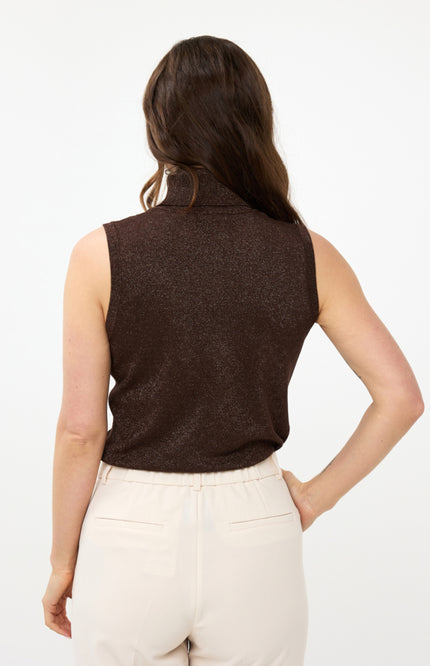 EsQualo Top slv/lss col lurex Chocolate F24.31500 Stretchshop.nl