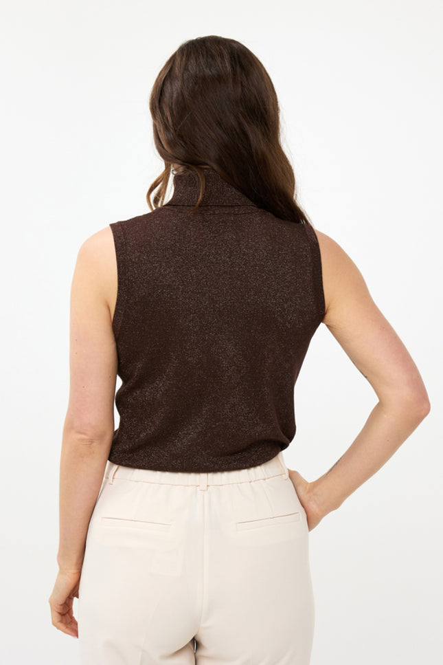 EsQualo Top slv/lss col lurex Chocolate F24.31500 Stretchshop.nl