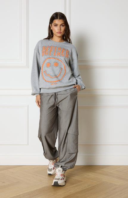 Refined Department Trui jayne smiley grey melange Stretchshop.nl