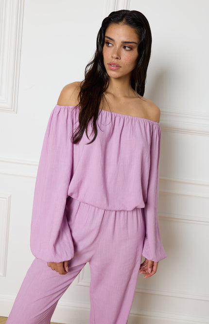 Refined Department Blouse milas offshoulder lilac 800 Stretchshop.nl