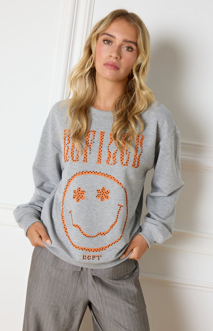 Refined Department Trui jayne smiley grey melange Stretchshop.nl