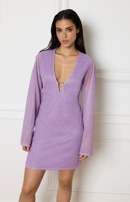 Refined Department Jurk taylor sleeves lilac 800 Stretchshop.nl