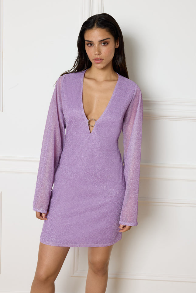 Refined Department Jurk taylor sleeves lilac 800 Stretchshop.nl