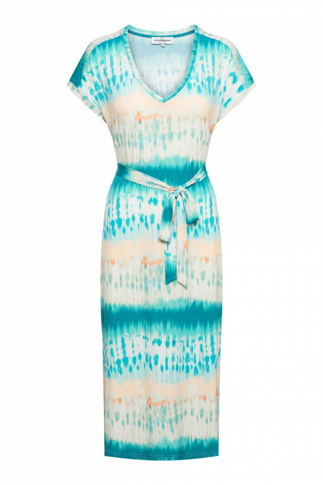 &Co woman Jurk valerie turquo tie-dye turquoise multi DR265 Stretchshop.nl
