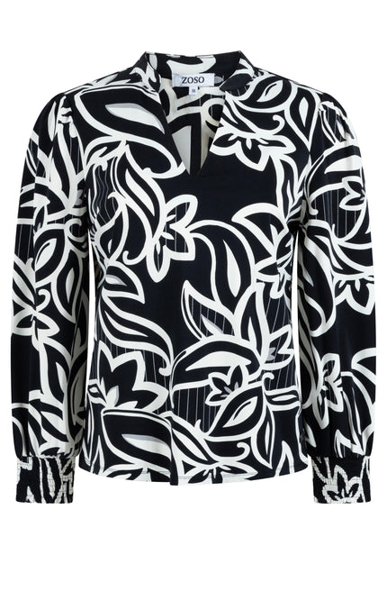 Zoso Travel blouse vivian black ivory 244 Stretchshop.nl