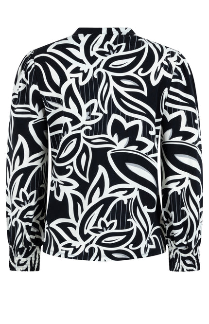 Zoso Travel blouse vivian black ivory 244 Stretchshop.nl