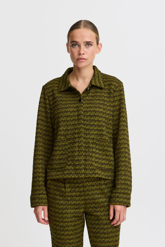 Ichi Jacket ihkate mosley mayfly stripe jacquard green JA Stretchshop.nl