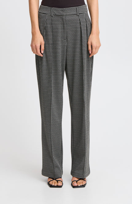 Ichi Broek ihkate houndstooth blackgrey Stretchshop.nl