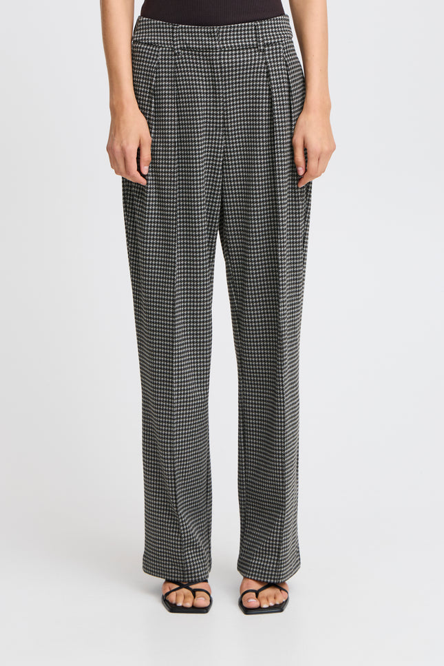 Ichi Broek ihkate houndstooth blackgrey Stretchshop.nl