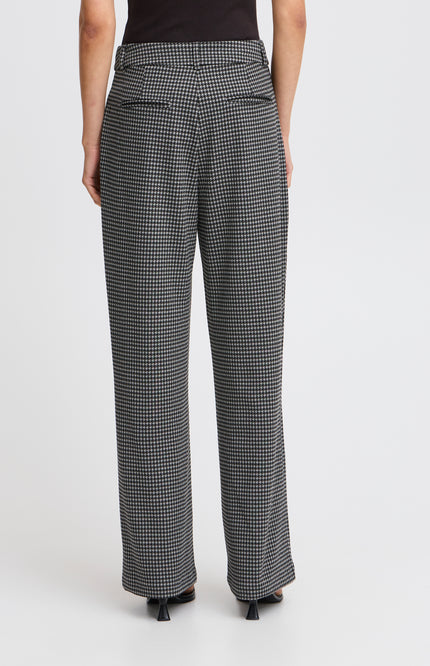 Ichi Broek ihkate houndstooth blackgrey Stretchshop.nl