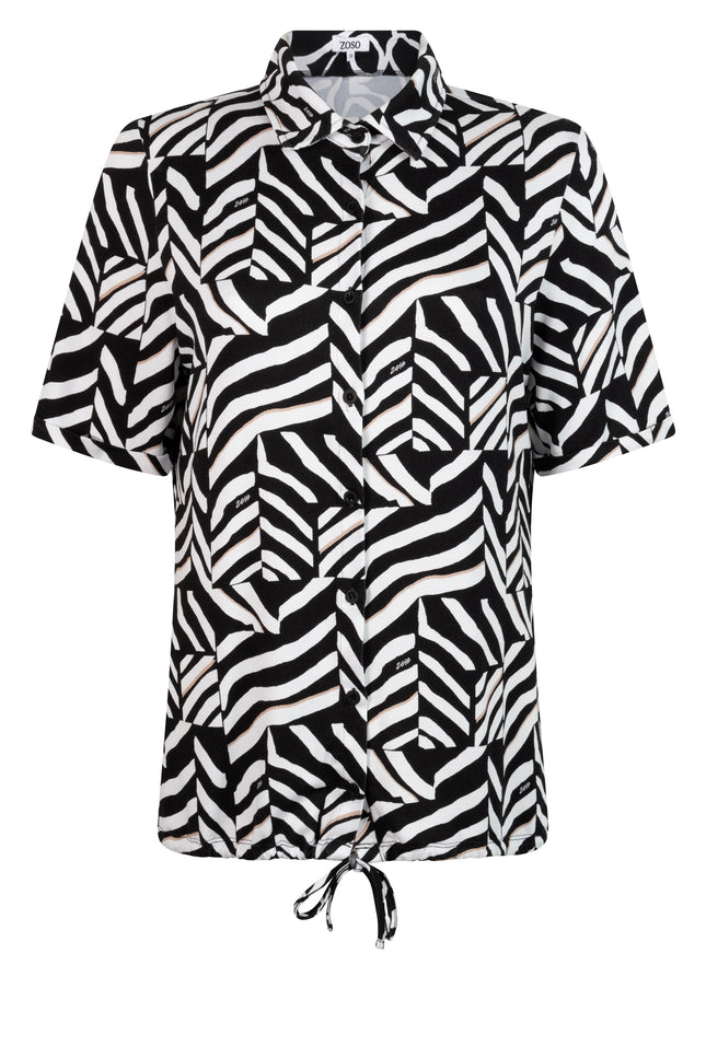 Zoso Blouse sky short sleeve print black white 242 Stretchshop.nl