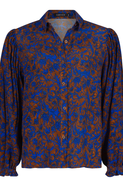 Ydence Blouse alyssa blue brown flower Stretchshop.nl