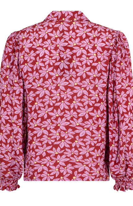 Ydence Blouse alyssa wine red lilac flower Stretchshop.nl