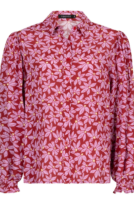 Ydence Blouse alyssa wine red lilac flower Stretchshop.nl