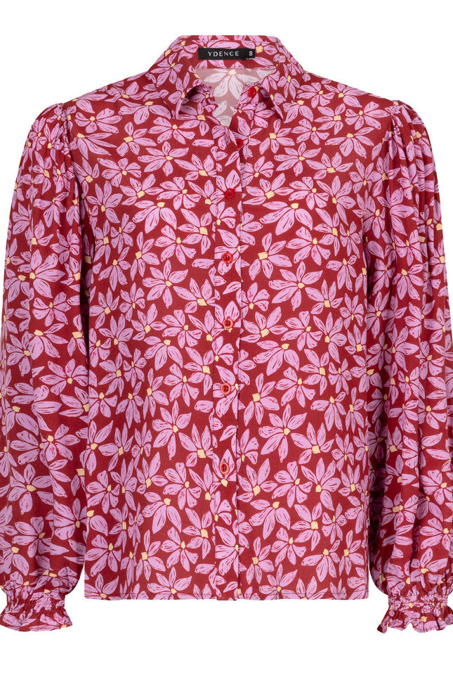 Ydence Blouse alyssa wine red lilac flower Stretchshop.nl