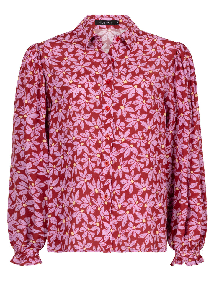 Ydence Blouse alyssa wine red lilac flower Stretchshop.nl