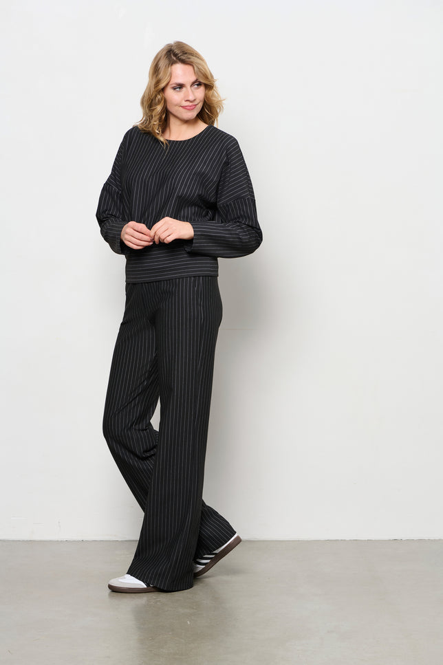 &Co woman Broek tiana pinstripe punta Black pa333 Stretchshop.nl