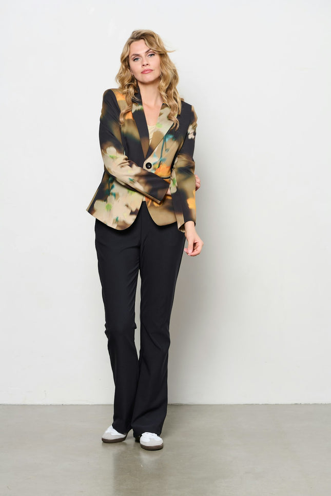 &Co woman Blazer copenhagen ao flower black multi BZ161 Stretchshop.nl