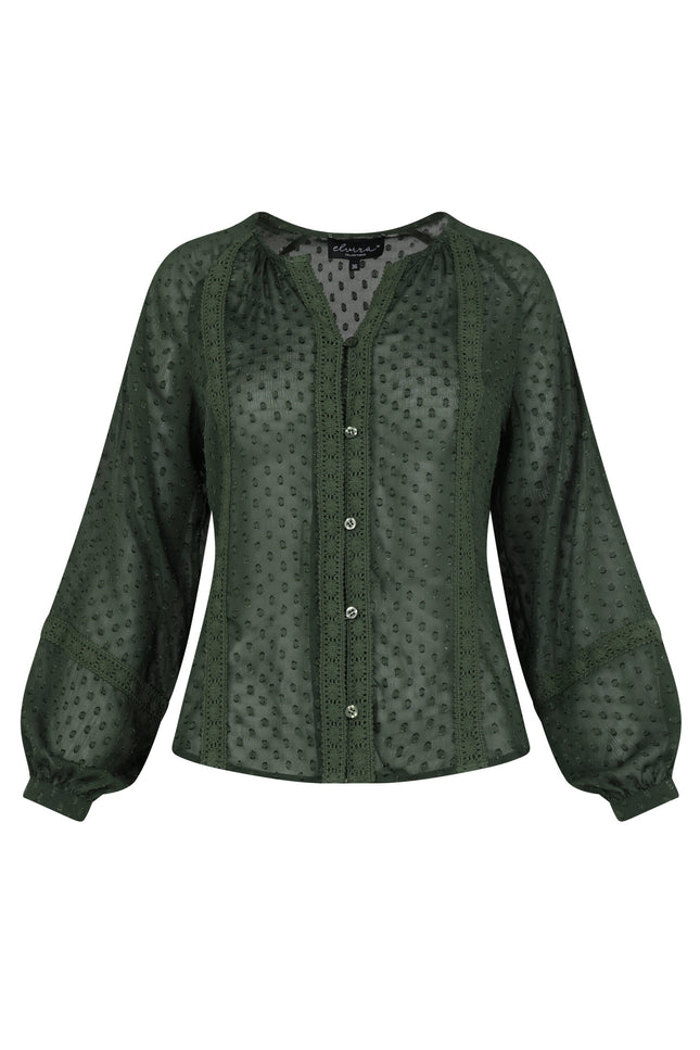 Elvira Casuals Blouse esmee green 24-013 Stretchshop.nl