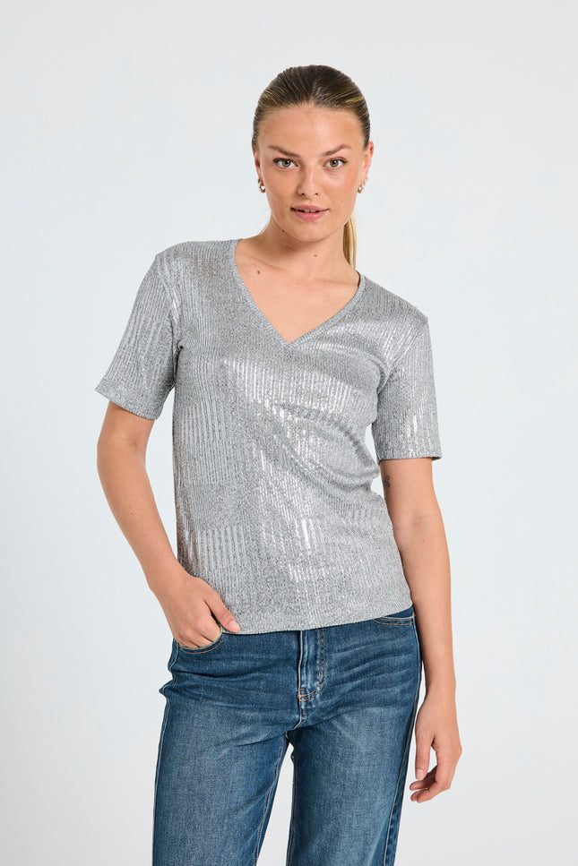 Freequent Top fqmatter-tee grey w. silver Stretchshop.nl