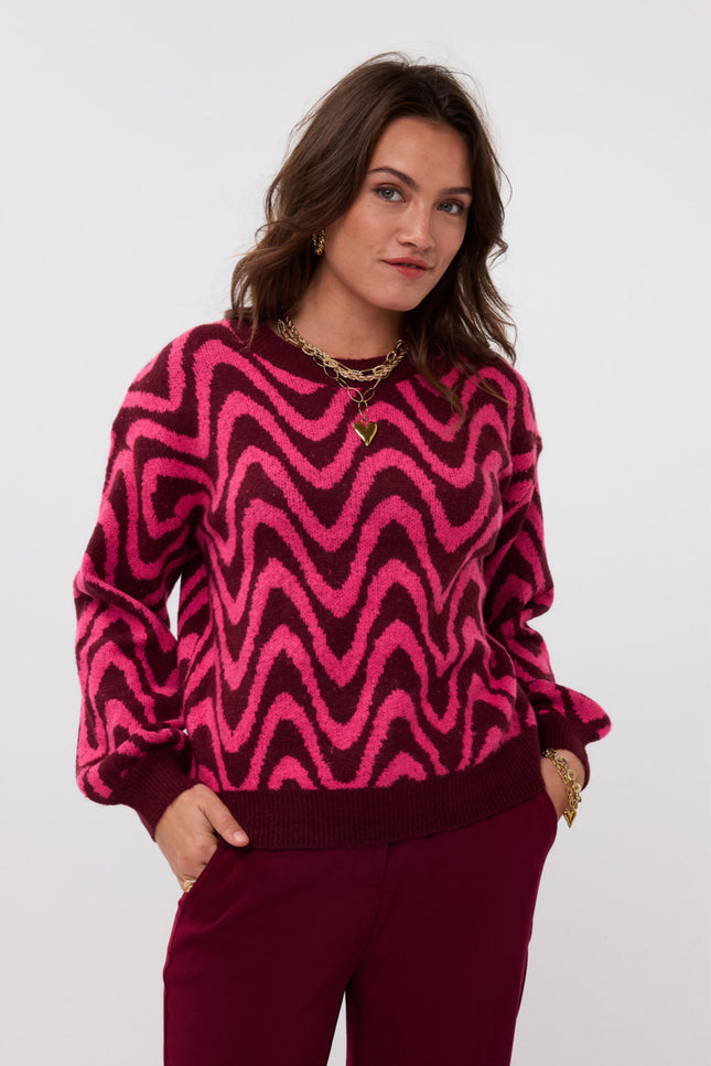 Ydence Sweater Blaise Burgundy Pink Stretchshop.nl