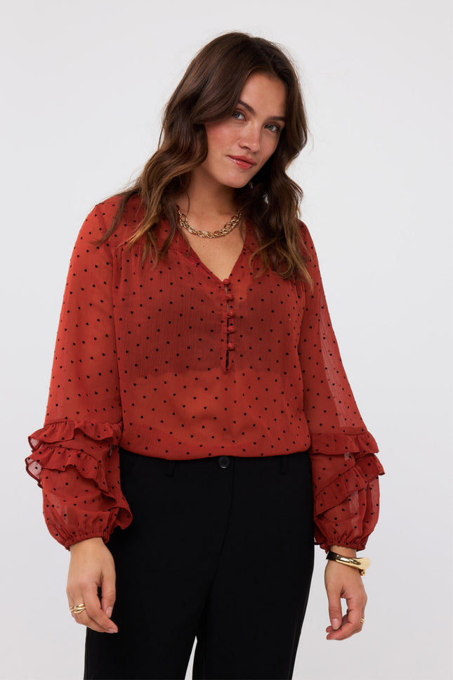 Ydence Blouse nola brick Stretchshop.nl