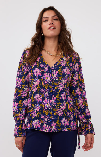 Ydence Blouse eline navy flower Stretchshop.nl