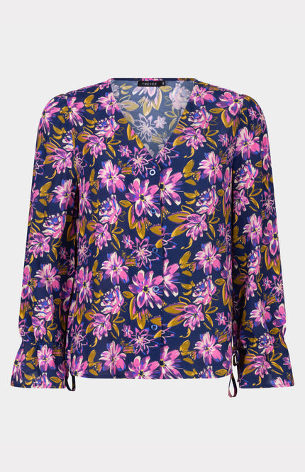 Ydence Blouse eline navy flower Stretchshop.nl