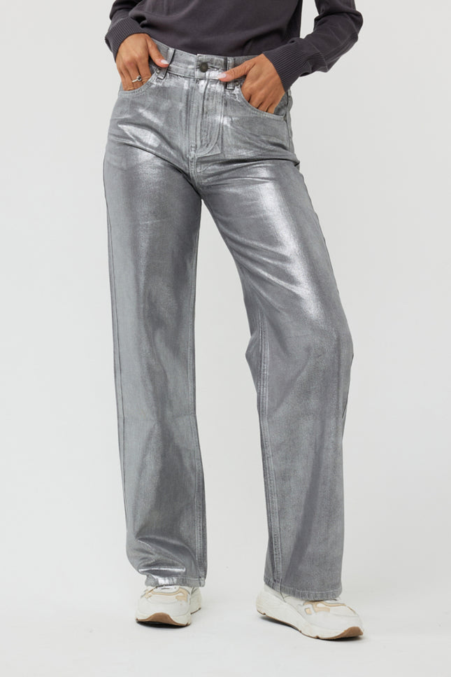 EsQualo Broek Metallic Coated Dark Grey W24.12703 Stretchshop.nl