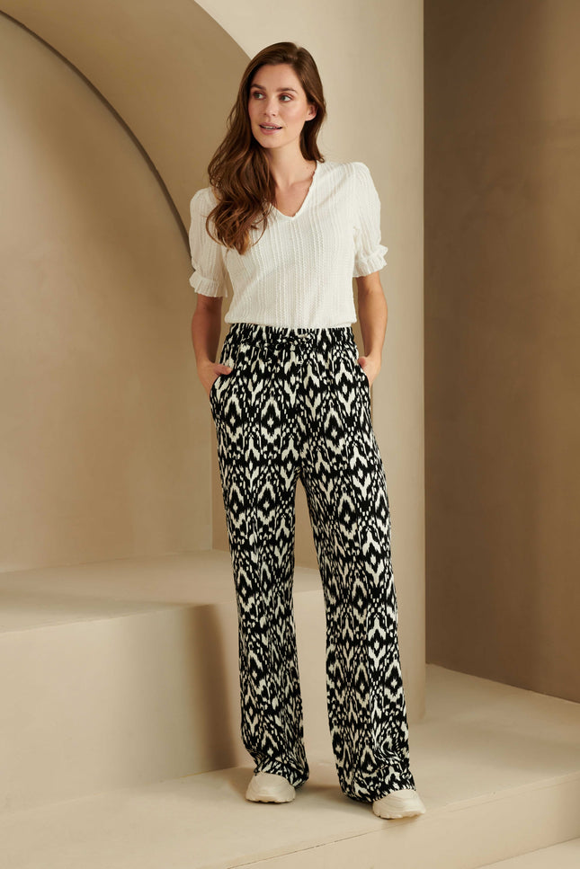 Lofty Manner Broek novalee black white print Stretchshop.nl