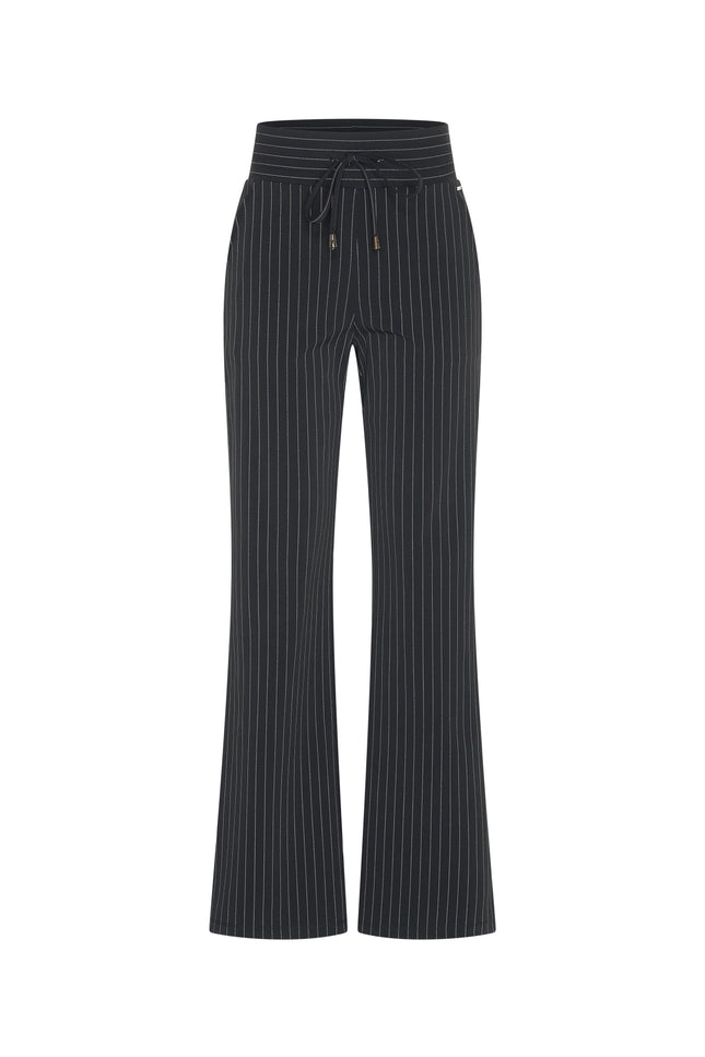 Travel broek flared black pinstripe 202136