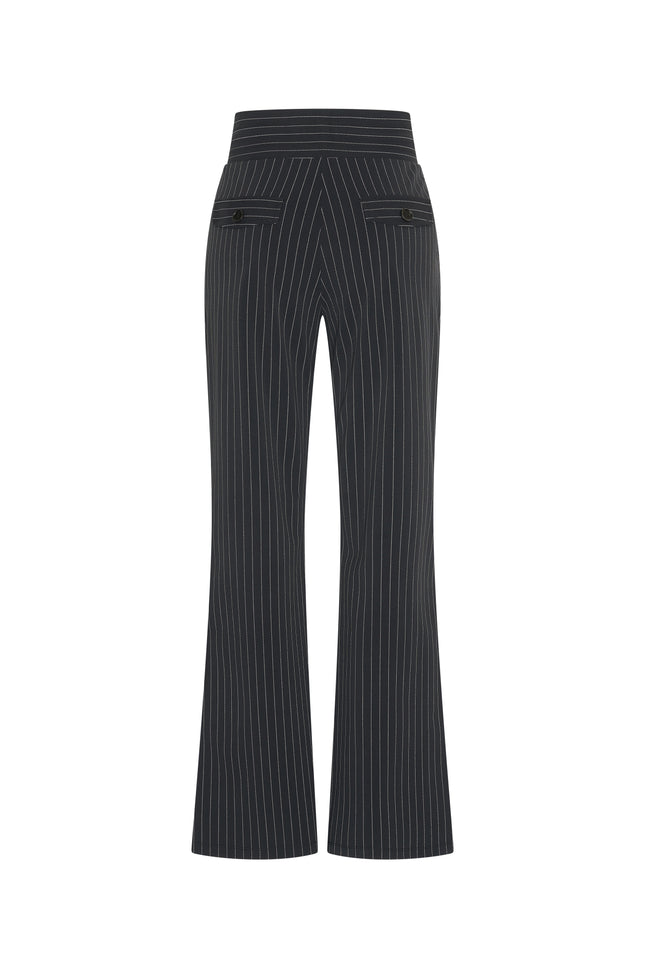 Travel broek flared black pinstripe 202136