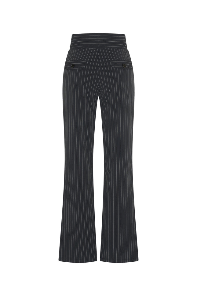 Travel broek flared black pinstripe 202136