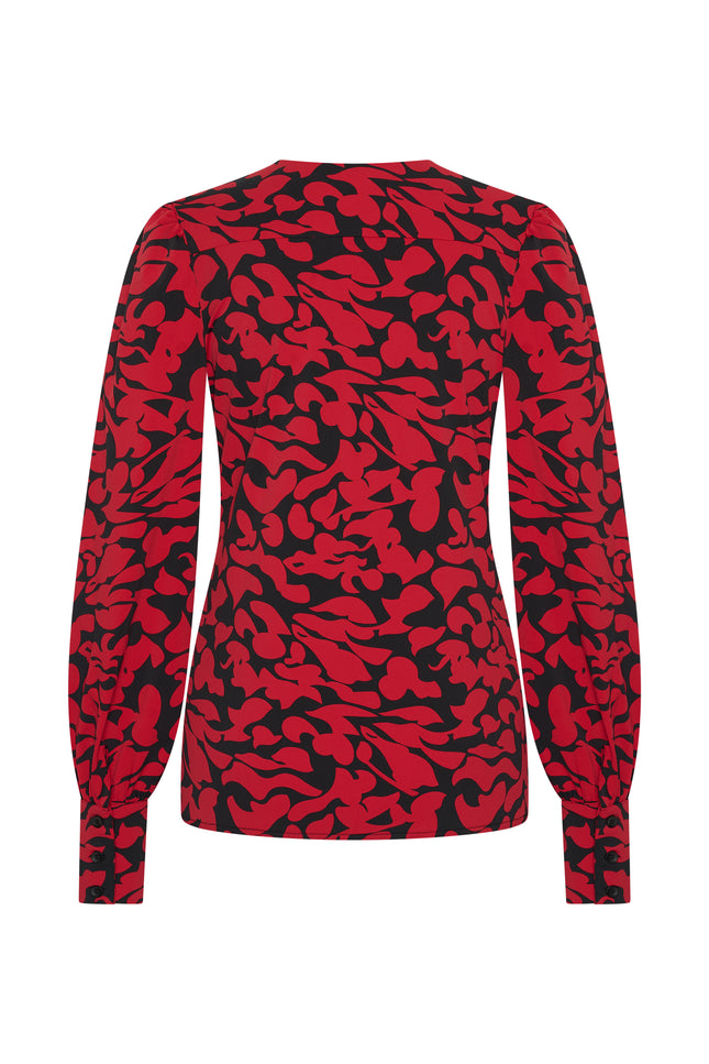 Travel top Leaves Print Dark Red Black 202226