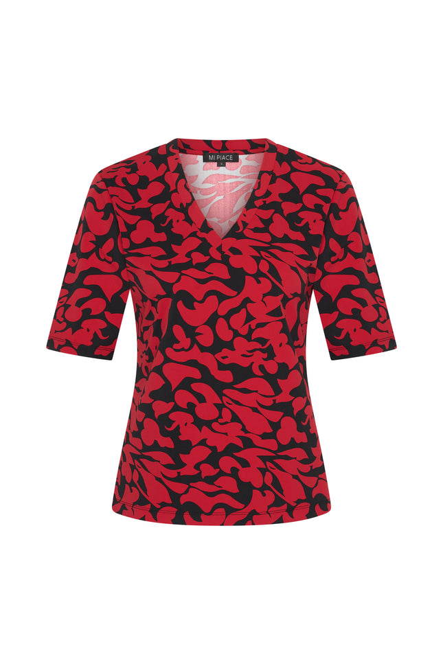 Travel top Leaves Print Dark Red black 202271