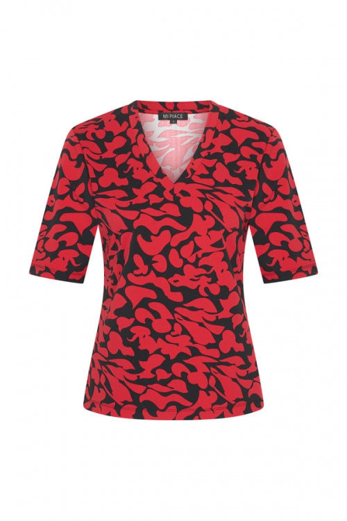 Travel top Leaves Print Dark Red black 202271