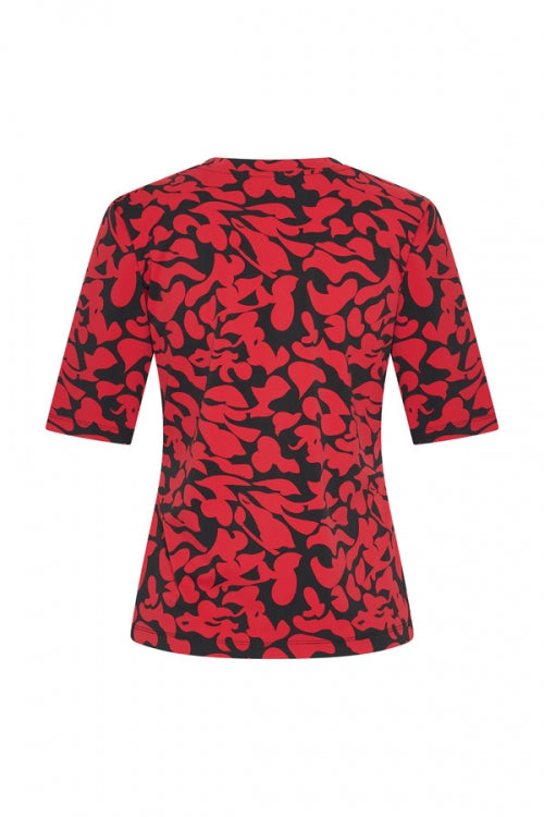 Travel top Leaves Print Dark Red black 202271