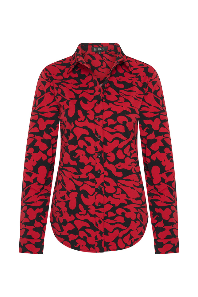 Travel blouse Leaves Print Dark Red Black 60840