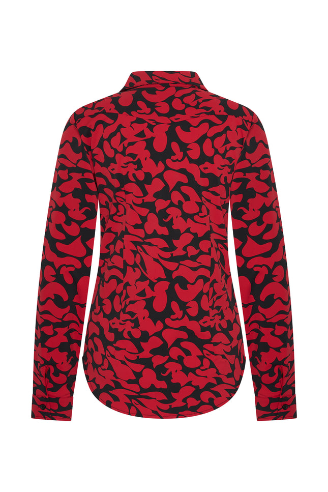 Travel blouse Leaves Print Dark Red Black 60840