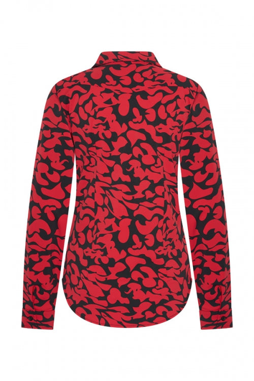 Travel blouse Leaves Print Dark Red Black 60840